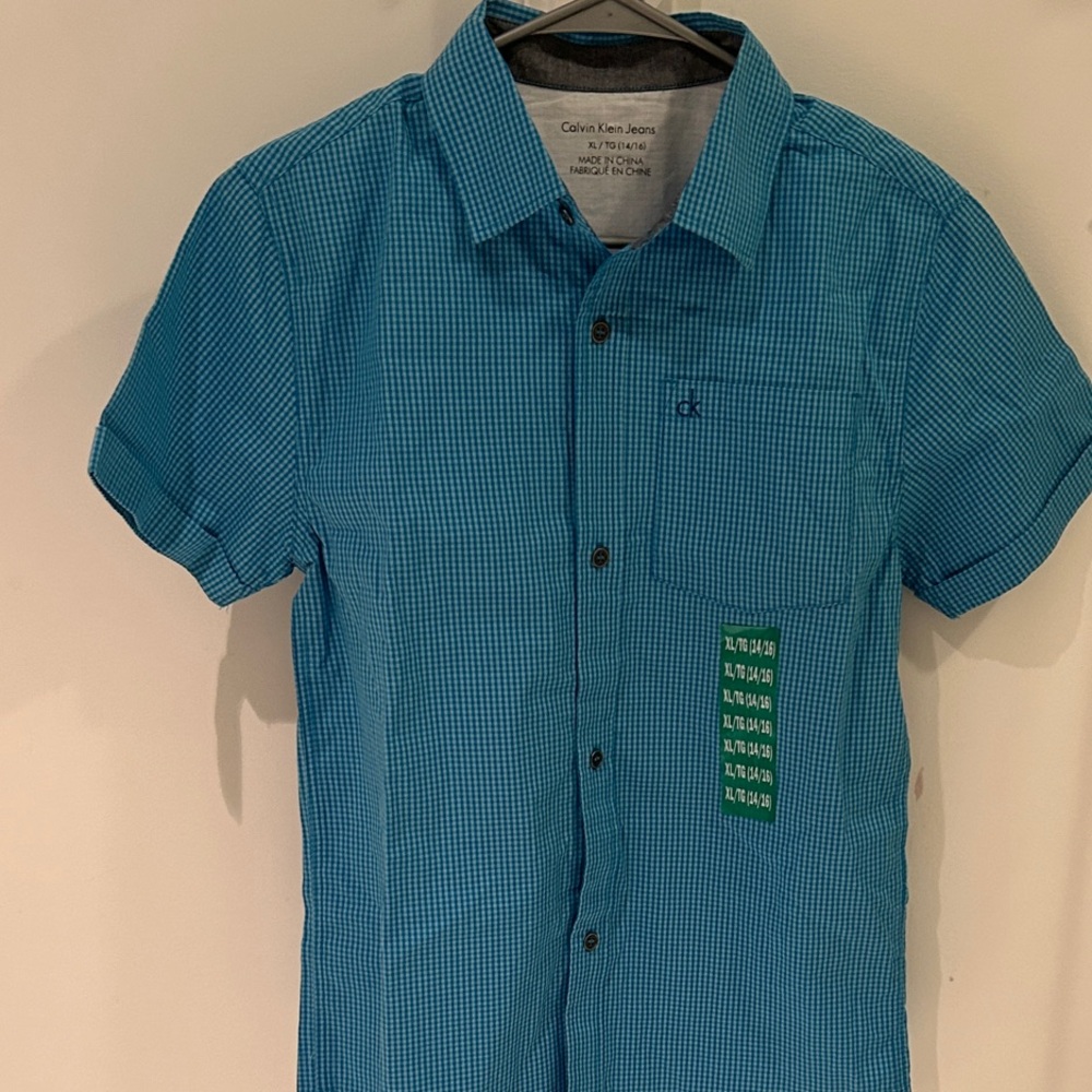 Calvin Klein Kids Teal Checkered Button-Down Shirt